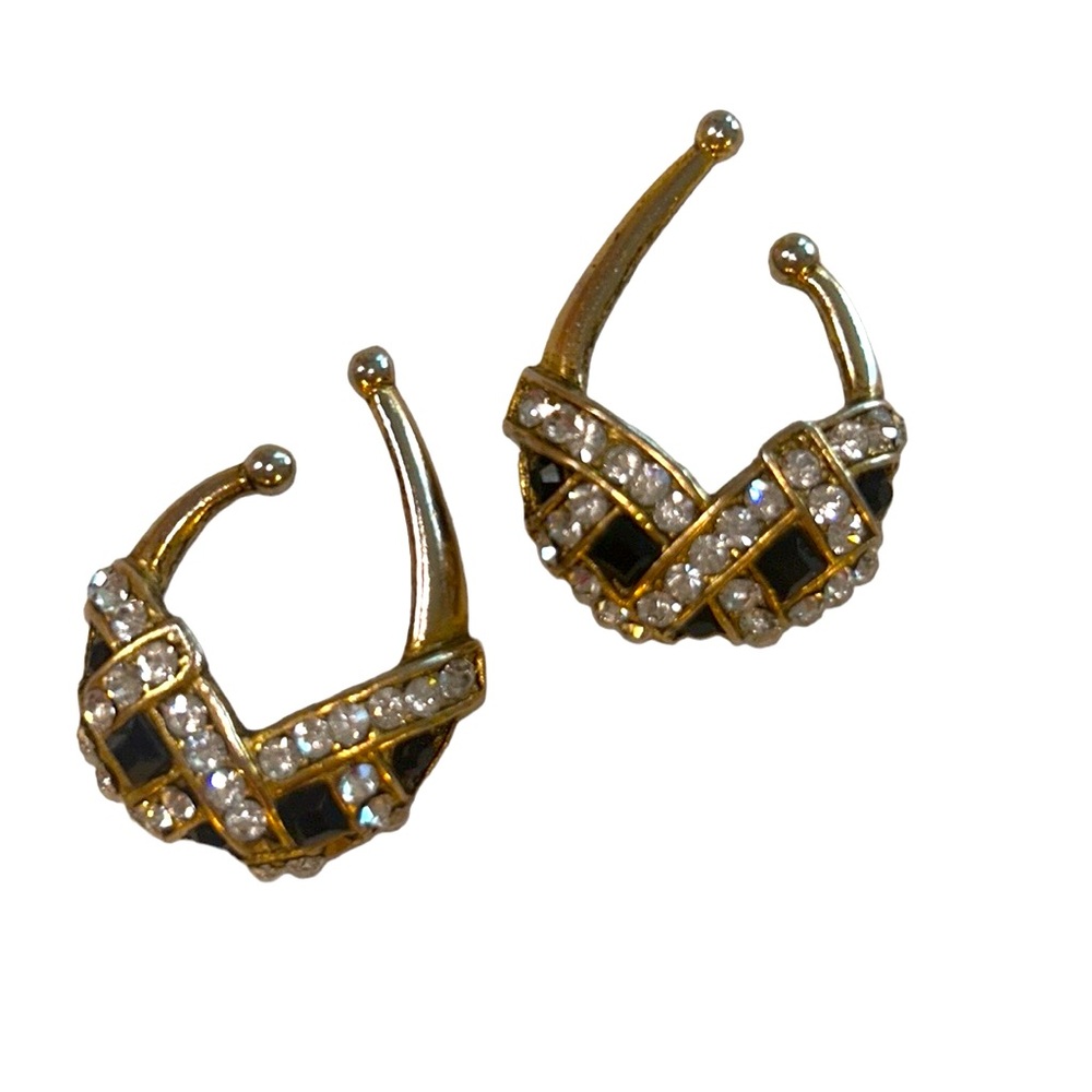 Rare Italian 80’s Idemaria Earcuffs Swarovski crystal on gold metal patented - Picture 2 of 7